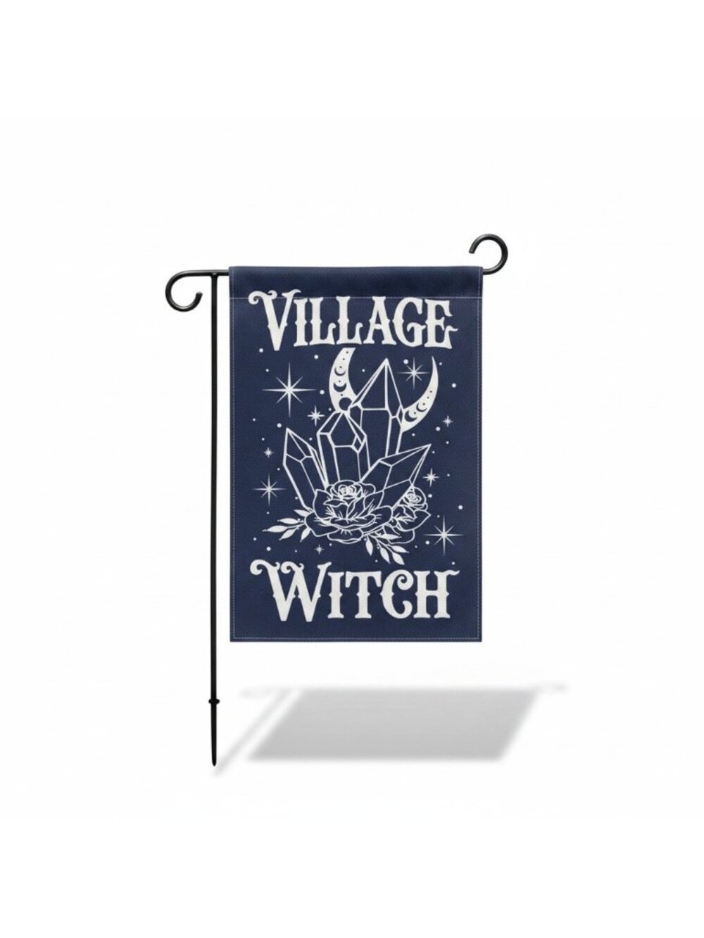 Village Witch Black Garden Flag 18x12 Moon Crystals Roses Gothic Witchy Decor